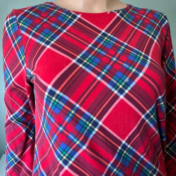 Talbots Flannel Tartan Red Plaid Long Sleeve Tee Shirt Cabincore Holiday Soft S - Picture 2 of 4